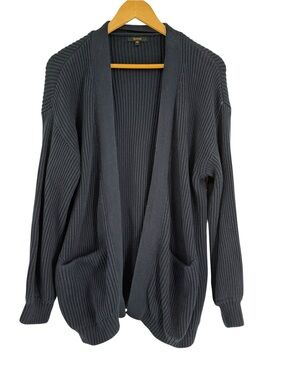 Quince Sweater Cardigan Womens M Blue 100% Organic Cotton V Neck Open Pockets